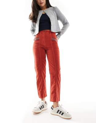 Scalpers velvet chinos embroidered in dark orange  