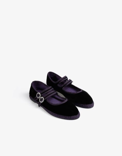 Scalpers velvet double strap slippers in purple - view 1