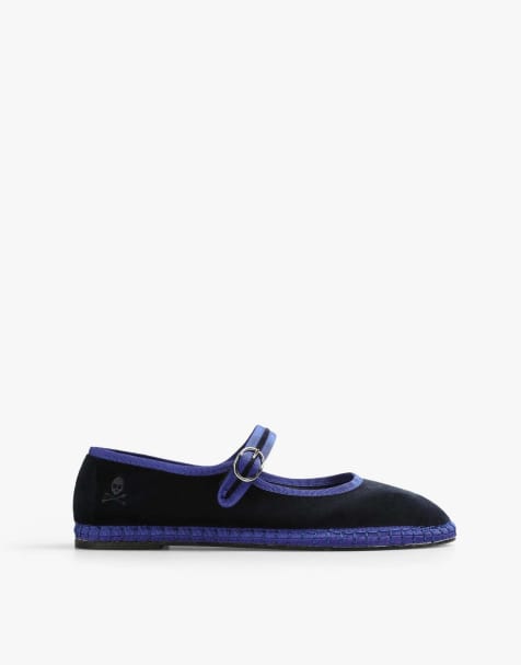 Scalpers velvet strap slippers in navy - view 1