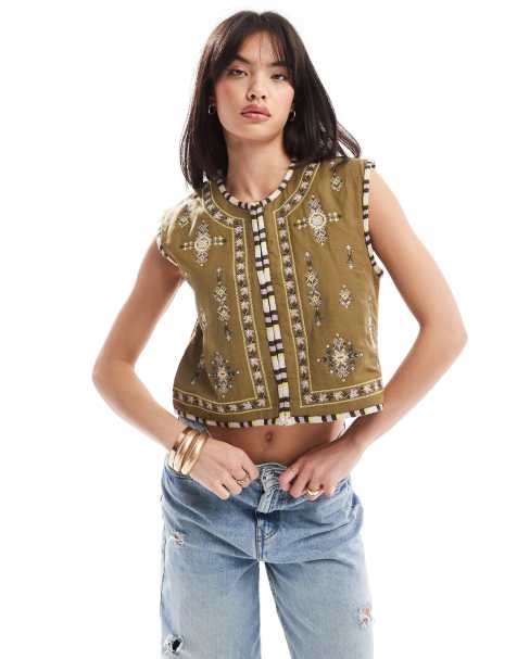 Scalpers - Veste sans manches en coton - Kaki - view 1