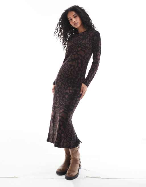 Scalpers - Vestito in maglia jacquard marrone e nero