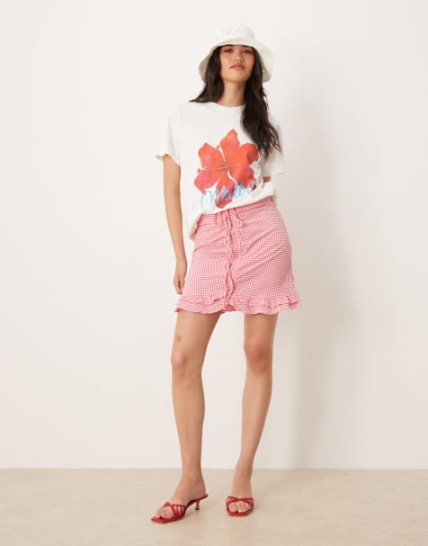 Scalpers Vichy front gather skirt in pink