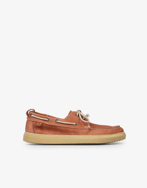 Chaussure Bateau Armand Terracotta - Nubuck - Semelle Caoutchouc - Fabriqué Au Portugal