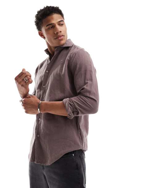 Scalpers vintage linen se shirt in burgundy - view 1
