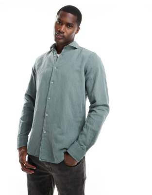 Scalpers vintage linen shirt in dark khaki-Green