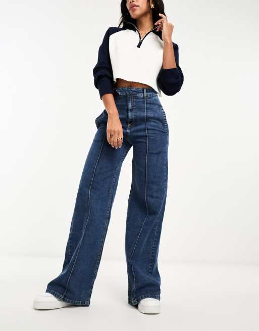 Scalpers wide leg jeans in mid denim