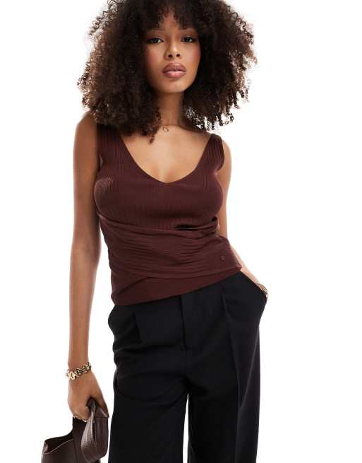 Scalpers wrap knit top in dark brown