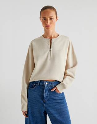 Zipper Sweater In Natural-White