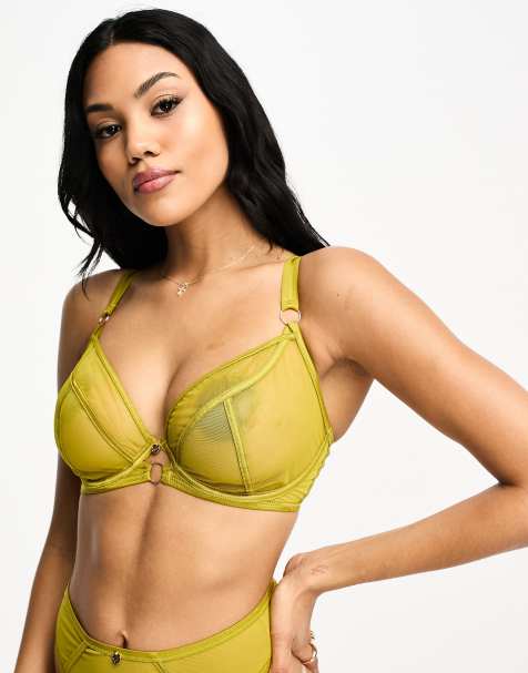 Bikini verde a stampa floreale multicolore con reggiseno imbottito a fascia  e profili ondulati