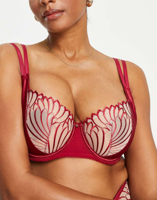 Scantilly by Curvy Kate Fallen Angel sheer embroidered non padded balconette bra in red, 3 of 4