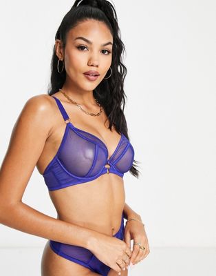 Scantilly by Curvy Kate Fuller Bust Exposed mesh plunge bra in ultraviolet