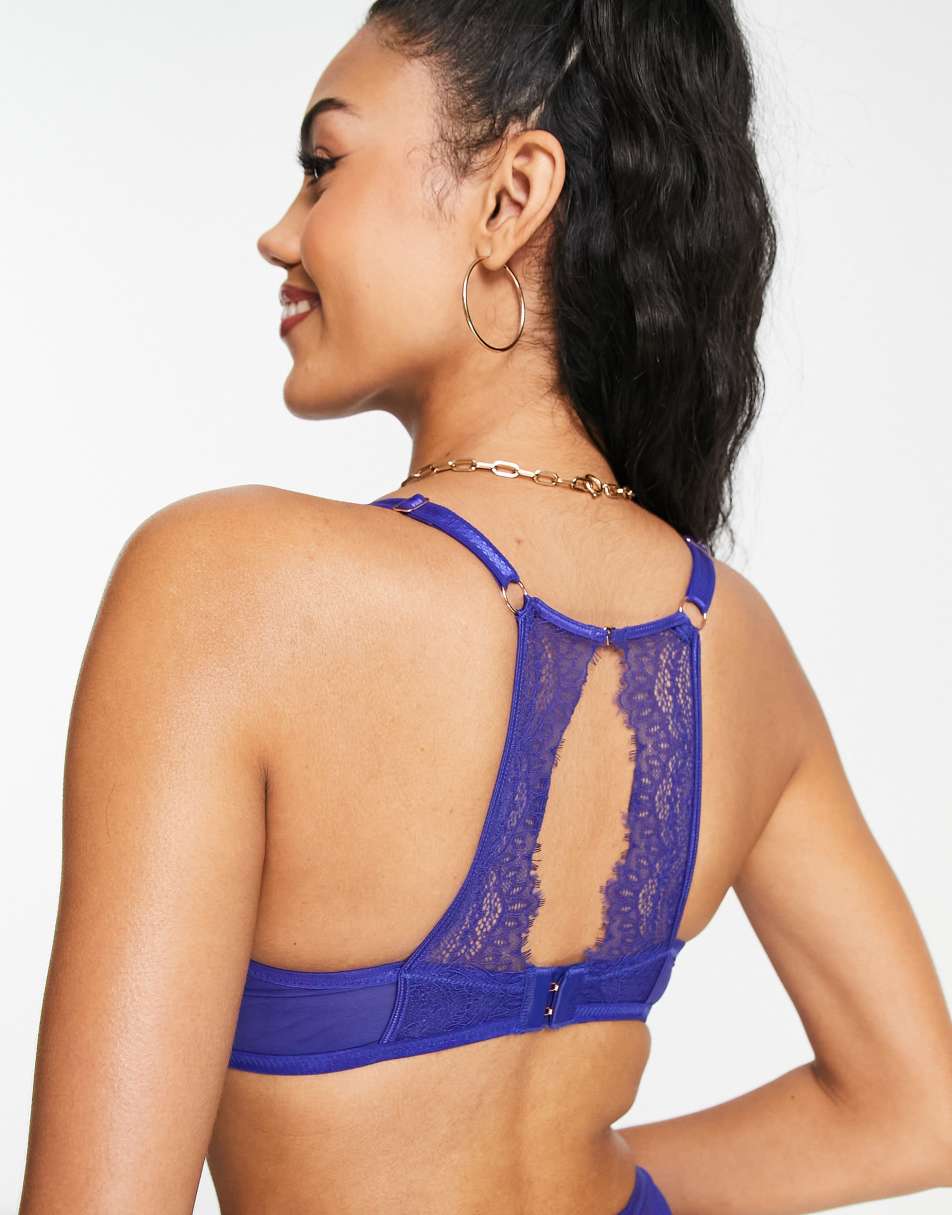 Scantilly by Curvy Kate Fuller Bust Exposed mesh plunge bra in ultraviolet