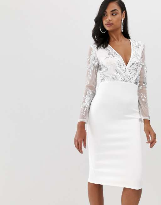 Scarlet Rocks 2 in 1 sequin midi dress in white | ASOS