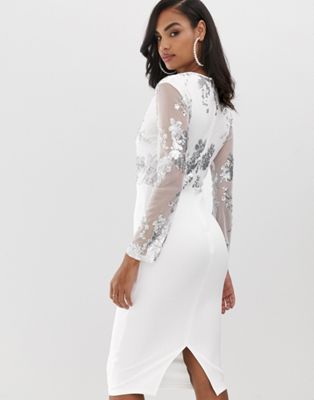 white glitter midi dress