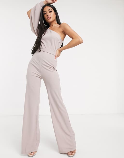 Scarlet Rocks - Jumpsuit met blote schouder en riem in bruin