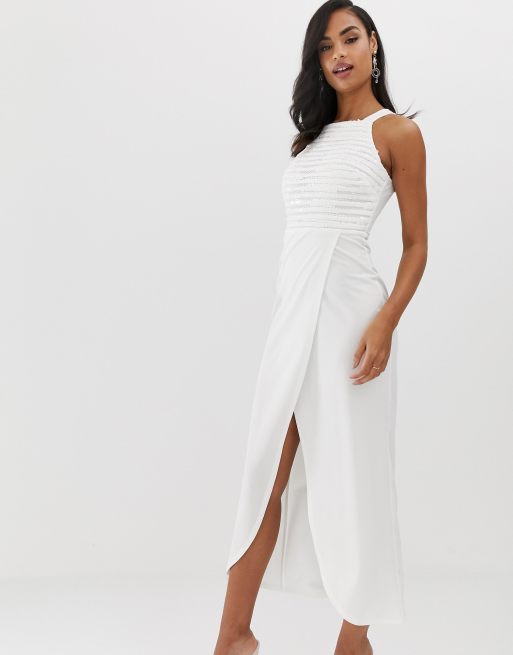 Scarlet Rocks sequin top maxi dress with wrap skirt in white | ASOS