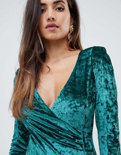 Beoefend Gelijkenis Afleiden Scarlet Rocks - Velvet jurk met overslag in groenblauw | ASOS