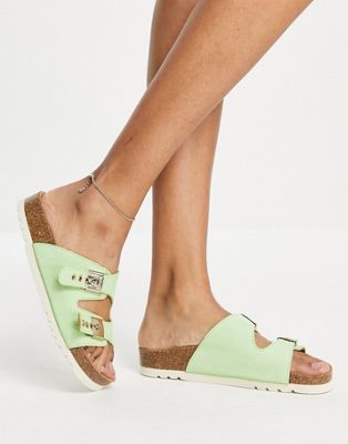 Scholl Iconic Alba double strap flat sandals in cucumber green suede