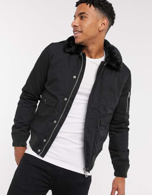 Black bomber shop jacket with fur