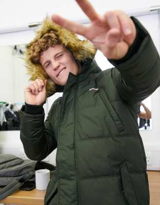 khaki fur trim hooded parka