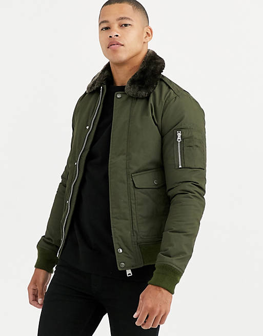 Schott Air insulated bomber jacket slim fit with detachable faux fur ...