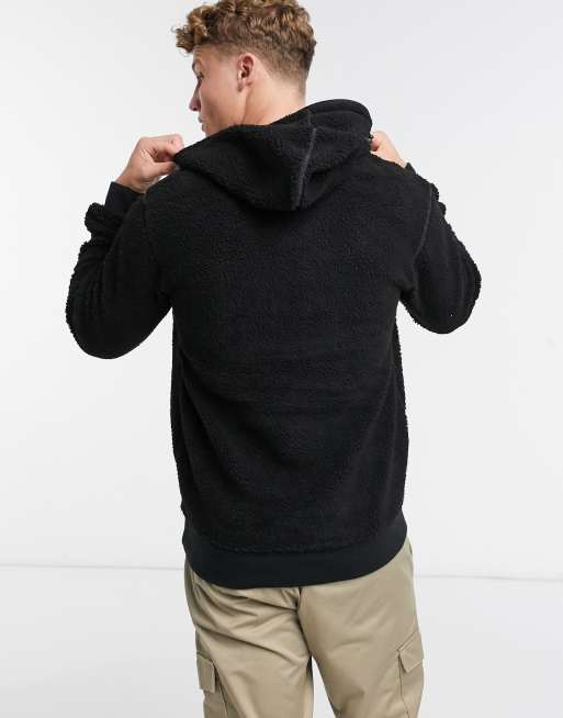 Schott Andric hooded polar fleece quarter zip in black ASOS