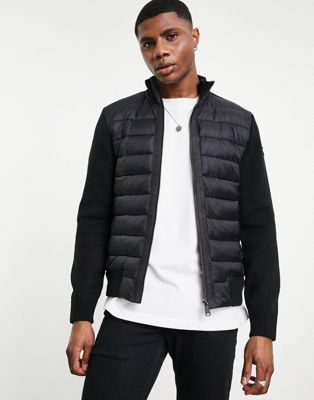 Schott Atlanta 1 lightweight knit sleeves puffer jacket in black