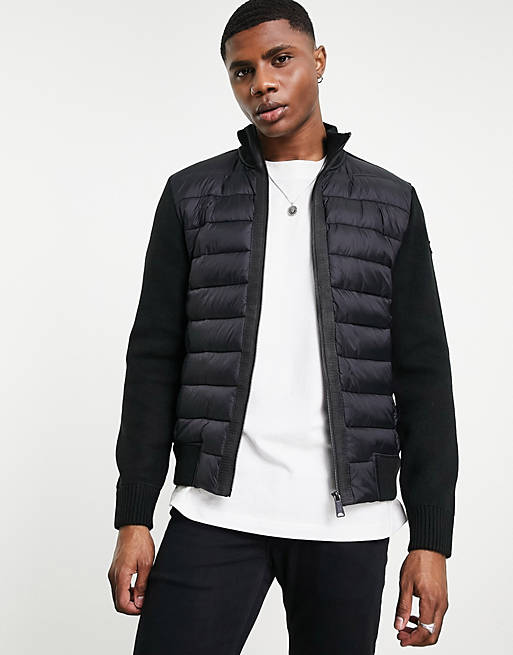 Schott Atlanta 1 lightweight knit sleeves puffer jacket in black | ASOS