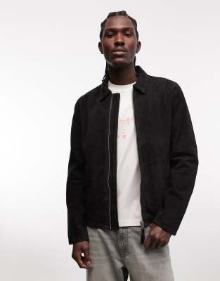Schott - Blouson Harrington en daim véritable - Noir