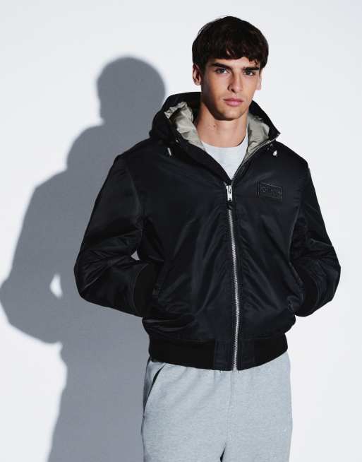 Schott Boxy-Fit-Bomberjacke mit Kapuze und Wattierung in Schwarz, 5 von 5