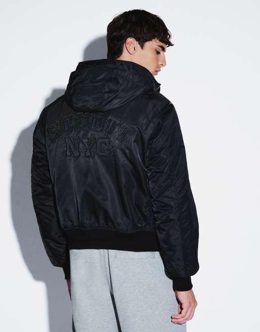 Schott cazadora bomber acolchada con capucha y corte boxy en negro, 4 de 5