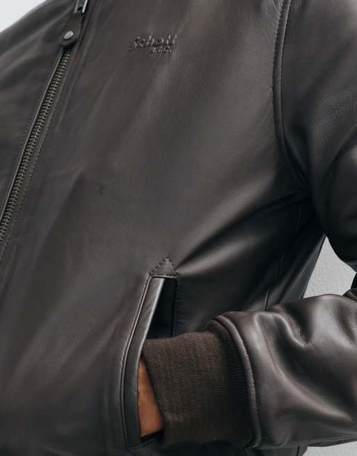 Schott cazadora bomber de cuero auténtico marrón, 3 de 5