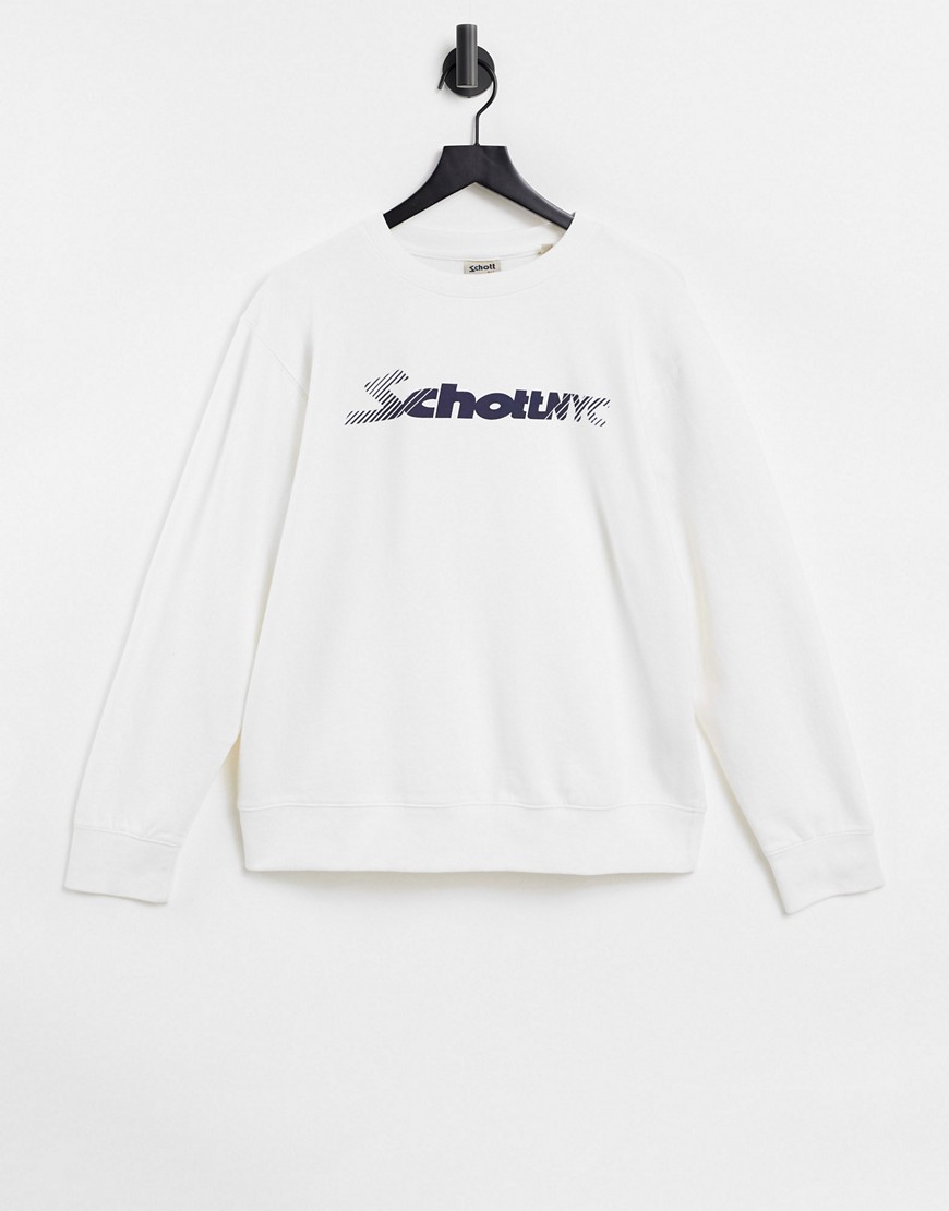 Schott crew neck sweatshirt with chest logo in white