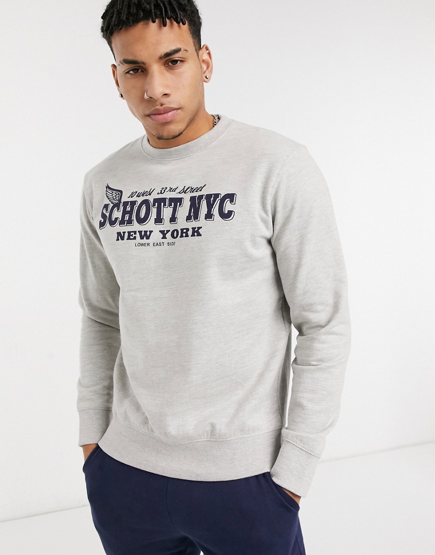Schott crew neck sweatshirt with NYC logo in grey