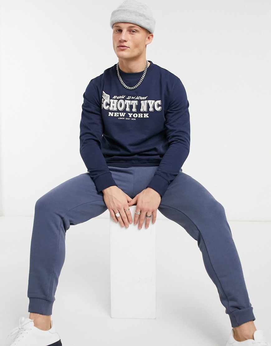 Schott crew neck sweatshirt with NYC logo in navy