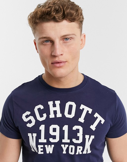 Schott crew neck t-shirt with chest print in navy