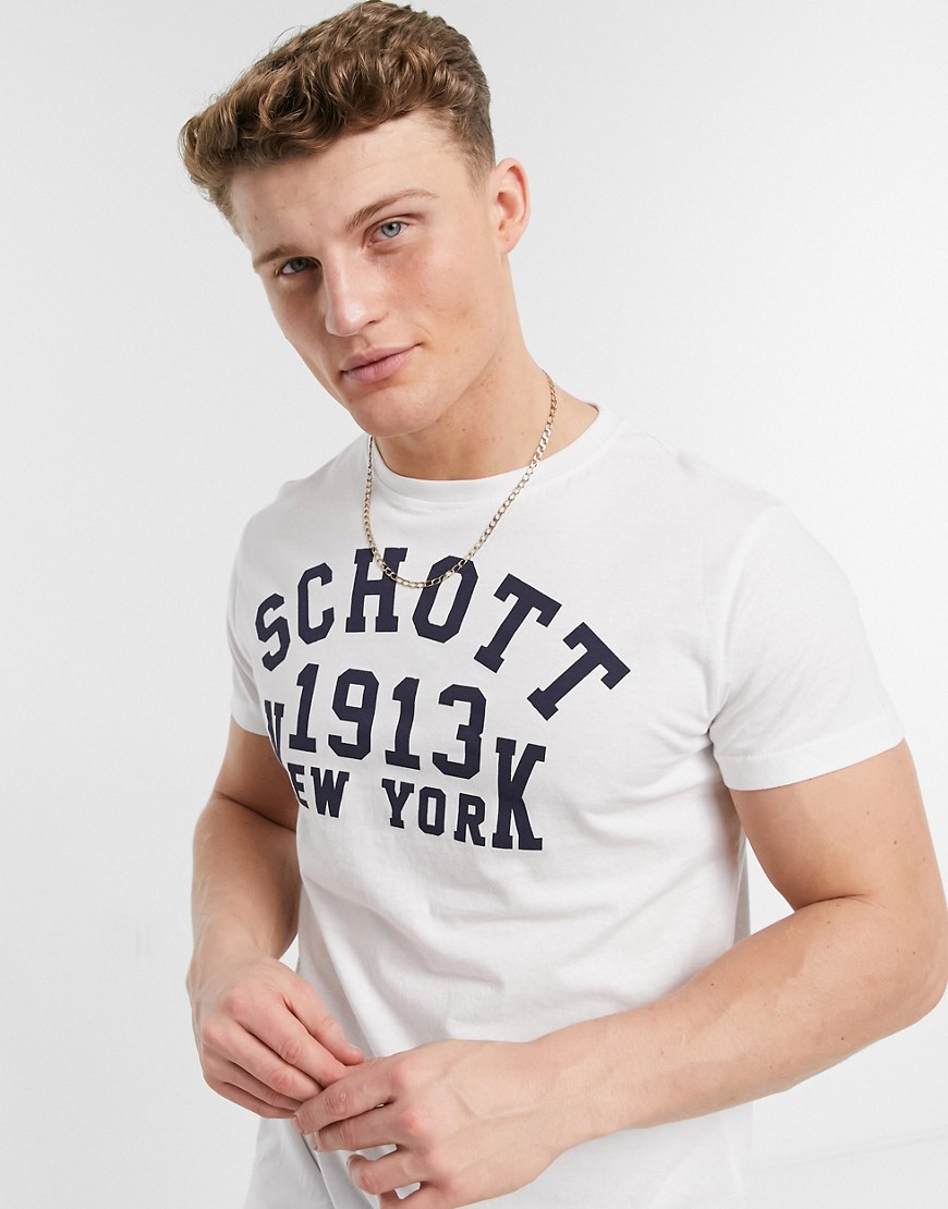 Schott crew neck t-shirt with chest print in white