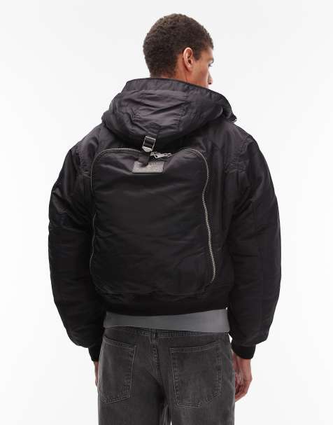 Schott - Cropped gewatteerd jack met logopatch, zak met rits en rugzakdetail in zwart - view 1