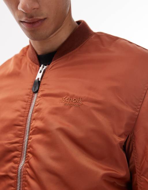 Schott - Cropped gewatteerd jack met zak met rits en ton-sur-ton logodetail in koper, 5 van 5