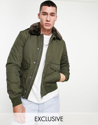Schott Exclusive to ASOS Air bomber jacket with detachable faux-fur collar in black - ASOS Price Checker