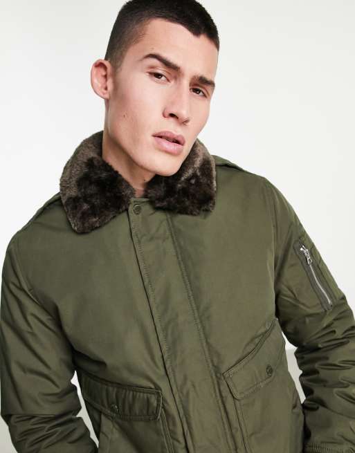 Green bomber jacket with fur collar sale