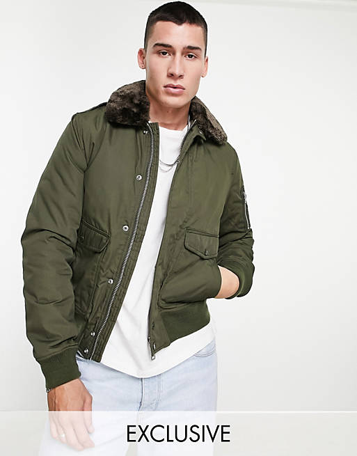 Schott Exclusive to ASOS Air bomber jacket with detachable faux-fur ...