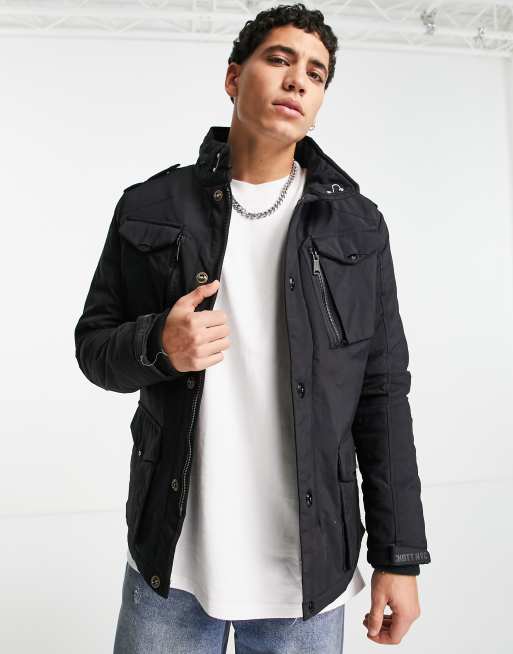 Schott Field quilted detachable insert slim fit jacket in black
