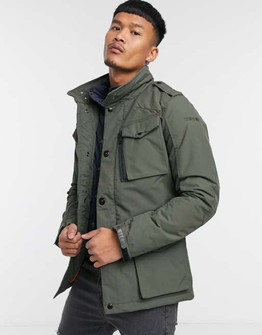 Schott Field quilted detatchable insert slim fit jacket in khaki