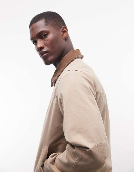 Schott - Giacca bomber in tela color tortora con colletto a contrasto, 5 di 5