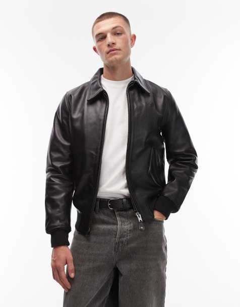 Schott - Giacca bomber premium con colletto in vera pelle nera - view 1