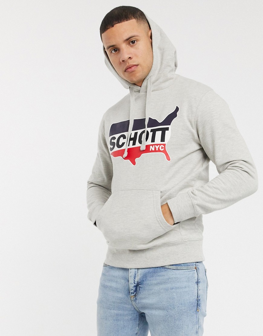 Schott - Grå sweatshirt med hætte og logo