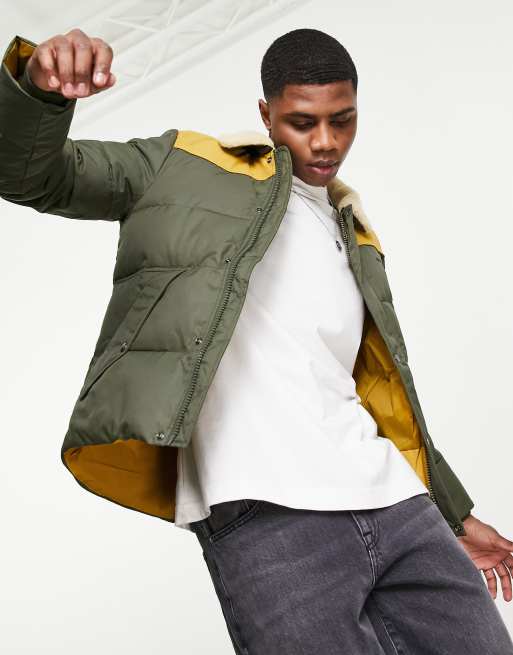 Schott Hills faux fur collar contrast yoke puffer jacket slim fit in