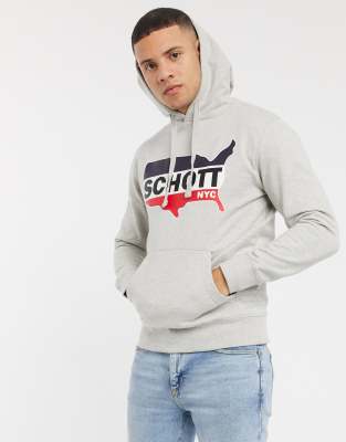 Schott Hooded Logo Sweat In Gray-grey