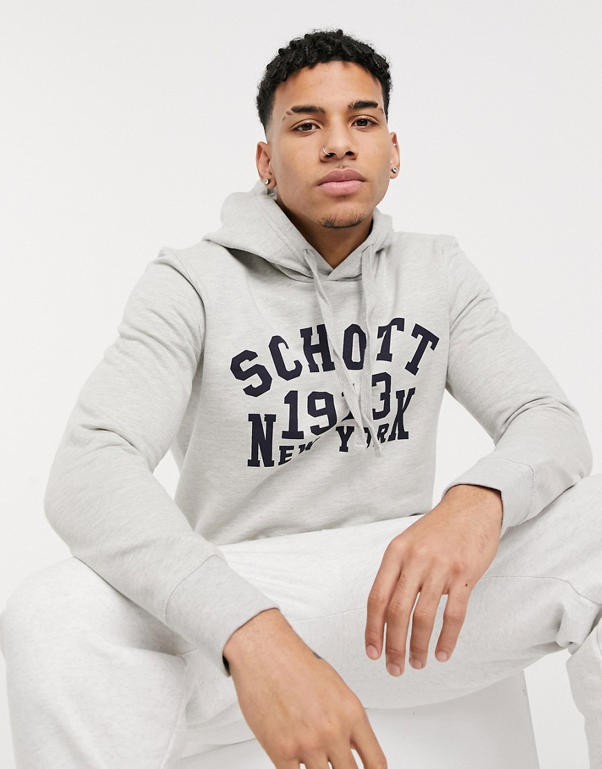 Schott hoodie with logo print in grey